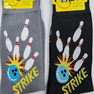 MENS Crew Socks BOWLING League Gift STRIKE Guys Team Ball Pin Novelty 2 PAIRS